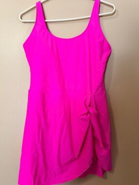 Hot Pink One-Piece Swimdress with Side Knot